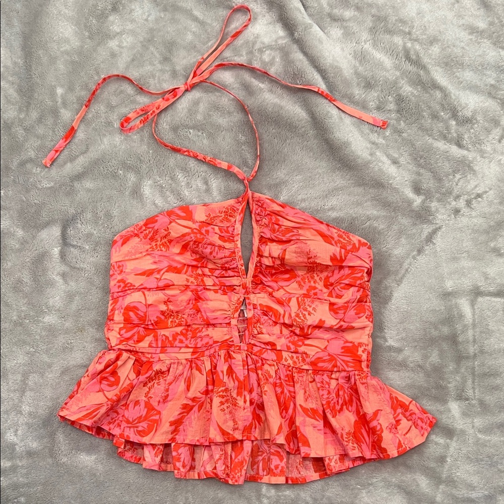 Floral Halter Top with Ruffle Hem Size M